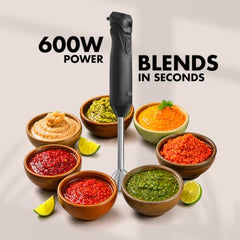 Sujata Blendstick Hand Blender | 600W Heavy Duty Motor | Variable Speed Control | Stainless Steel Shaft | 18000 RPM | Professional Immersion Blender | Easy Clean | Black