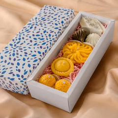 CANDLE MANSION Mithai Candle Gift Set of 7 Handmade Soy Wax Modak, Laddu, Kaju Katli & Imarti Decorative Scented Candles | Rakhi Gift Hamper for Brother | Diwali, Wedding & Festive Giftings Home Decor