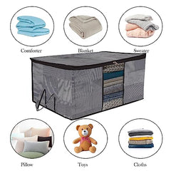 Kuber Industries Non-Woven Underbed Storage Bag | Clothes Storage Organizer | Blanket Cover With Clear Window | Zipper Closure & Handle Cloth Organizer | Check-Design | Large | Pack Of 4 | Cream