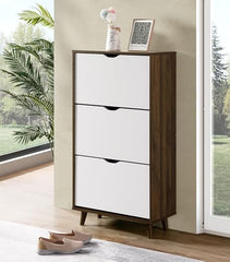 DeckUp Haven 3-Door Shoe Rack (Walnut & White, Matte Finish)