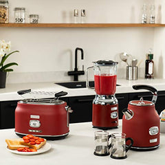 Westinghouse 1.7L 2200W Retro Series Electric Kettle | Fast Boil, Water Boiler For Hot Drinks, Quiet Boil & Detachable Filter | Temperature & Water Level Indicator | 2 Years Warranty (Red)