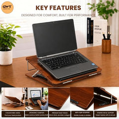 Premium Foldable Laptop Table with Adjustable Angle for Home, Study & Office Use (White, 15x21, Wooden)
