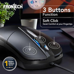 FRONTECH Wired Keyboard and Mouse Combo | Membrane Keys with Retractable Stands | USB Plug & Play | Ergonomic & Comfortable Design | 1 Year Warranty (1692, Black)