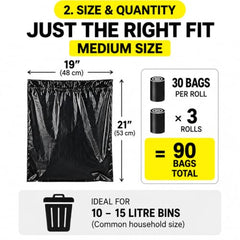 Regennx black Garbage Bags for Dustbin |Medium 19x21 inches |180 Plastic Bags for Home | 30 Pcs x Pack of 6 plastic bag Medium Size for Waste Disposal.