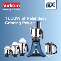 Vidiem Vstar Adc Blu Mixer Grinder 717 A|750 Watts|5 Jar In-1 Juicer|5 Leakproof Jars With Self-Lock, Wet And Dry, Chutneys & Curries|ABS Body|5 Year Warranty On Motor & 2 Year Product Warranty, Blue