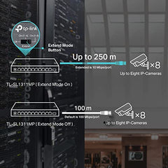 TP-Link 11 Port Unmanaged PoE+ Switch, 124W, Fanless, 8×FE+3GE(TL-SL1311MP)