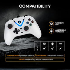 Cosmic Byte ARES Wireless Controller for PC, Hall Effect Joystick & Triggers, Dual Vibration, Backit ABXY Buttons, Turbo, Auto Turbo (White)