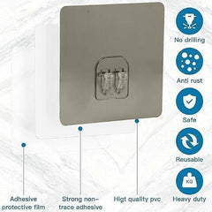 AMIQUS 10 Pcs Hevy Duty Self Adhesive Hook for Hanging Kitchen Item and Other Stainless Steel, Gold Waterproof, Strong Towels, Keys, Utensils,Robes Double-Sided Transparent (Double Claw V Shape)