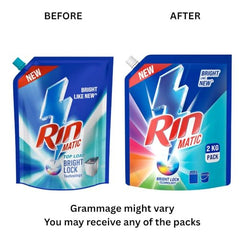RIN Matic Liquid Detergent, 2Kg, for Dazzling Brightness, with Bright Lock Technology, Long-Lasting Fragrance, for Top Load Washing Machines
