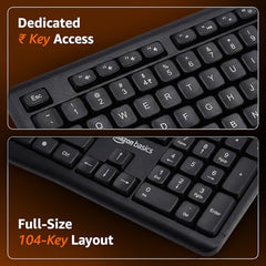 Amazon Basics Wired Keyboard with 104 Keys for Windows, Mac OS Computer