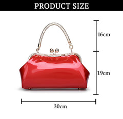 SYGA Women's Glossy Patent Leather Handbag Kiss Lock Purse Top Handle Handbag Suitable Gift for a festival,occasion,Birthday(RED)