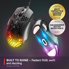 SteelSeries Aerox 3 Wireless Gen 2 - Ultralight 68g Gaming Mouse, 4K Polling, 26K DPI Optical Sensor, 200 Hours Battery Life, IP54, 80 Million Clicks, RGB, Pure PTFE Gliding Feet, Shadow