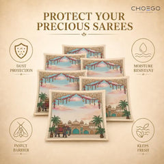 Choego New Season Wedding Print Saree Cover Pack of 12 | Zip closure, Doli Print Reusable storage bags, Ideal for bridal designer sarees, Wardrobe organizer, One side transparent