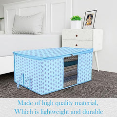 Kuber Industries Non-Woven Underbed Storage Bag|Clothes Storage Organizer|Blanket Cover With Clear Window|Zipper Closure&Handle Cloth Organizer|Plain White Border|Large|Pack Of 6|Royal Blue,32Cm,48Cm