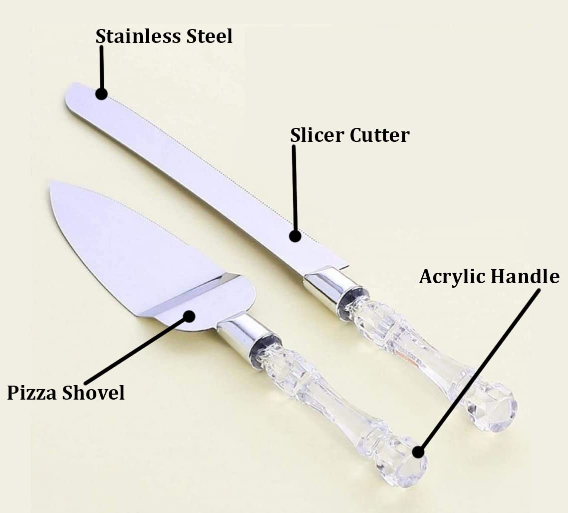 SYGA Stainless Steel Cake Knife and Cake Server Set with Acrylic Handle Slicer Pizza Shovel Knife Pie Server Hand Tool with Cutting Knife Decorating Tools Set of 2