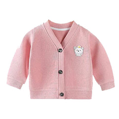 MOMISY Baby Boy & Girls Cotton Blend Sweater Jacket Front Open V Neck Cardigan- 1 to 2 Years-Pink