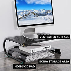 WALI Dual Monitor Stand for Desk, Desk Monitor Riser 3 Height Adjustable, Laptop Riser with Airflow Vents, Desk Organizer for Computer, Laptop, Printer, Notebook (STT003-2), 2 Pack, Black