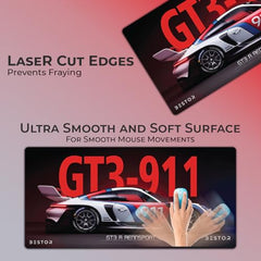 BESTOR Extended Mouse Pad 23×11 Inch, GT3 R-911 RENNSPORT Racing Car Design Desk Mat, Anti-Slip Rubber Base, Smooth Surface for Gaming, Office & Keyboard