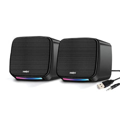 FRONTECH 2.0 USB Powered Multimedia Speakers with RGB Lights, 2 x 3W Drivers (5.2 cm), AUX Connectivity, for Laptop, PC, Mobile, 1 Year Warranty (SPK-0007, Black)