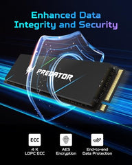 Acer Predator GM7000 1TB NVMe Gaming SSD - M.2 2280 PCIe Gen4 (16 Gb/s) x 4, 3D TLC NAND PC Internal Solid State Hard Drive with DDR4 DRAM Cache Up to 7400 MB/s - BL.9BWWR.105