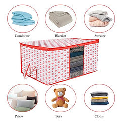 Kuber Industries Non-Woven Underbed Storage Bag|Clothes Storage Organizer|Blanket Cover With Clear Window|Zipper Closure&Handle Cloth Organizer|Plain White Border|Large|Pack Of 6|Royal Blue,32Cm,48Cm