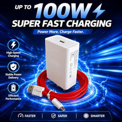 100W Fast Charger with 1 Meter USB to Type-C Cable Compatible with Vooc/SuperVOOC/Warp/Dart/Flash Charging for OnePlus Oppo Realme Vivo Xiaomi Samsung Type C Devices