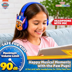 Wembley Paw Patrol Kids Wireless Bluetooth Headphones with Mic | Foldable Over Ear Headphones for Boys & Girls 3-8 Years | 90dB Safe Volume, AUX & USB Charging | Travel, Study & Music