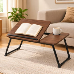 HOMERO Adjustable & Foldable Laptop Bed Table with Cup Holder -Brown
