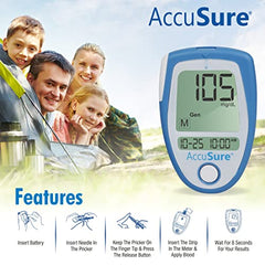 AccuSure Blue Blood Glucose Meter Contains Free 25 Strips