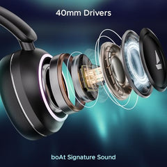 boAt Rockerz 480, RGB LEDs,6 Light Modes, 40mm Drivers,Beast Mode, 60H Battery, ENx Tech, App Support, Bluetooth Headphones, Wireless Over Ear Headphone with Mic (Black Sabre)