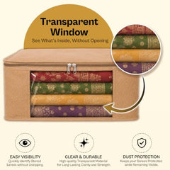 JD FRESH 6 Pcs Non Woven Saree Covers/Storage Bags with Zip Cover/Space Saving Bag with Transparent Window/Wardrobe Cupboard Organizer for Clothes/Lehengas/Bedsheets (17 X 14 x 7 Inch/Orange)