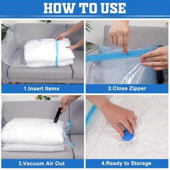Vacuum Storage Bags for Clothes, Blankets, Comforters, Jackets – 5-Pack Space Saver Compression Bags with Hand Pump – Airtight Resealable Bags for Travel & Home Storage