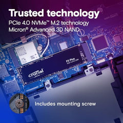 Crucial P3 Plus 2TB PCIe 4.0 3D NAND NVMe M.2 SSD, up to 5000MB/s - CT2000P3PSSD8