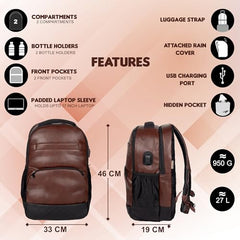 F Gear Luxur V2 27L Office Laptop Backpack with raincover, USB Charging Port, Fits 17" Laptop Artificial Leather Water resistant lightweight Gifts for Men Women Adults, College/Over Nighter (Green)