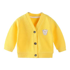 MOMISY Cotton Blend Baby Boy & Girls Sweater Jacket Front Open V Neck Cardigan- 2 to 3 Years, Yellow, Large