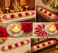 Urban Turtle Table Runner for Diwali Decoration | Handmade Floral Design Tea Light Holders Decorative for Dining Table, Coffee Table & Festive Home Decor | 22.5 x 5 Inch (Style - 1)