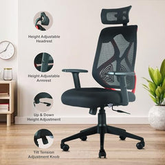 ASTRIDE Ergofit ISI Certified Ergonomic Office Chair for Work | 2D Headrest, Adjustable Arms & Lumbar Support | Single Lock Mechanism DIY [Grey-White]