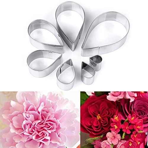Syga Stainless Steel Cake Decorating Gumpaste Flowers Austin Rose Cutter Fondant Decor Kit (Silver) - Set of 7
