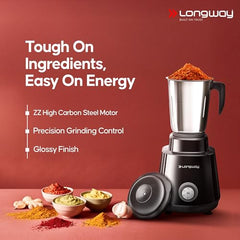 Longway Super Pro Juicer Mixer Grinder | Up to 750 Watt Powerful Motor | 4 Jars for Grinding, Mixing, Juicing | 2 Year Warranty | Black & Gray