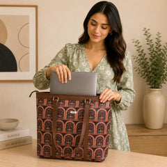 ADISA Women's Office Laptop Handbag Large Printed Shoulder Bag (ADW4087-BLA-ORA)