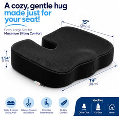 Grin Health Orthopedic Coccyx Seat Cushion | Memory Foam Ergonomic Seat for Tailbone Coccyx Support, Hip, Tailbone, Sciatica & Backpain Relief for Office Chair, Car Seat, Upto 100kg (Black)