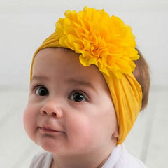 SYGA PACK OF 3 Headbands Nylon Flower Soft Stretchable Hairband for Newborn Infant Toddler Kids For 0-3 Year (MediumPink-Beige Yellow-Turquoise)