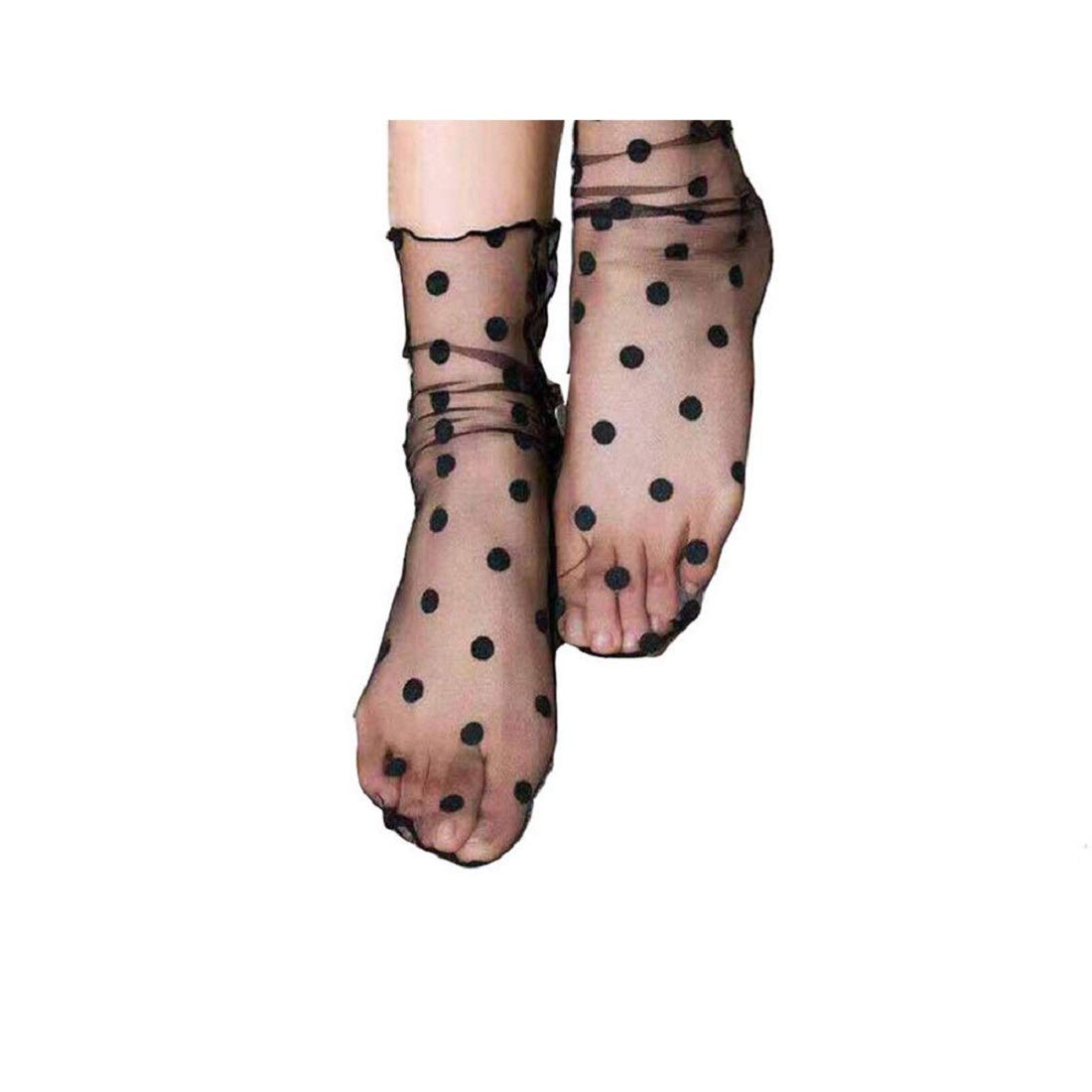 Syga Women's Mesh Polyester Net Dotted Pattern Transparent Elastic Sandals Socks (Black, Medium)