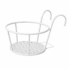 STANSY Iron Balcony Railing Plant Holder, Round Hanging Flower Pot Stand, Heavy Duty Metal Planter Basket for Outdoor Garden Decor, White