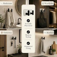 SIGNAMIO 6 Hook Shelf Adhesive Strip Wall Hanging Sticky Hook Black
