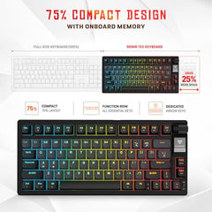 EvoFox Ronin Wired Mechanical Gaming Keyboard, 9 Layer Structure, Gasket Mount, 2 Layer Sound Dampening, 75% Layout, Red Switches, Hot Swappable, Per-Key RGB, nKey Rollover, Windows Software-Black