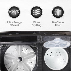SHARP 9.0 kg, 5 star, Semi-Automatic Top Loading Washing Machine with HydroBlast Wash, Quadroniq Pulsator, 1300 RPM (ES-SD90NB-PR, Ruby Red, Pure Wave)