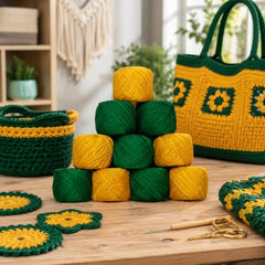 Crochet Cotton Thread Yarn Combo, 10 Rolls for Knitting, Crochet, Embroidery and Craft Making, Soft Decorative Thread for Handmade DIY Projects, Yellow & Green