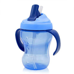 Syga Silicone 260 ml Kids Toddlers Water Bottle Cup, Handle Training Learning Gourd-Shaped Drinking Straw Bottle (Blue)