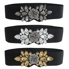 SYGA Women's Diamante Buckle Stretchy PU Leather Cinch Belt in Black (Pack of 1) - WAIST SIZE 26-35 INCHES